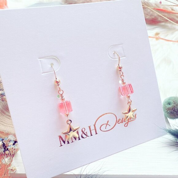 Crystal Cube and Star Charm Earrings | Handmade in BC - Picture 3 of 7